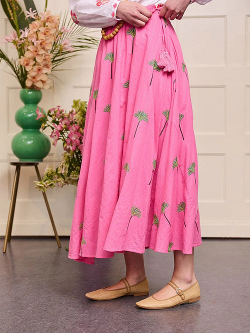 Vanilla Skirt "Pink Lurex Palm Embroidery"