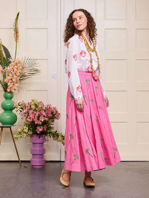 Vanilla Skirt "Pink Lurex Palm Embroidery"