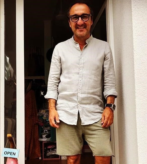 Whoopie Loopie Leinenhemd ohne Kragen light grey