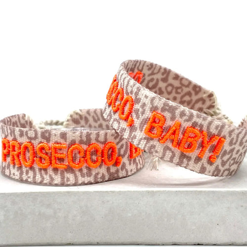 Webarmband "Prosecco Baby" leo/neon orange