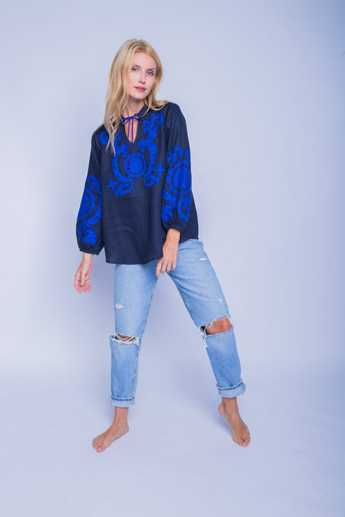 Tunika "Ornament Love" Leinen navy/blue