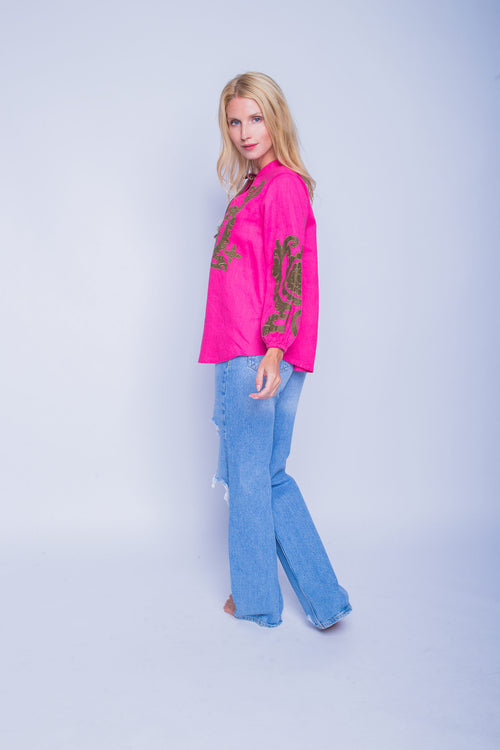 Tunika "Ornament Love" Leinen pink/khaki