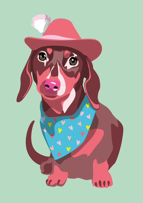 Postkarte "Dackel mit Hut"