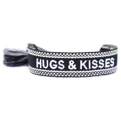 gewebtes Armband Hugs & Kisses black