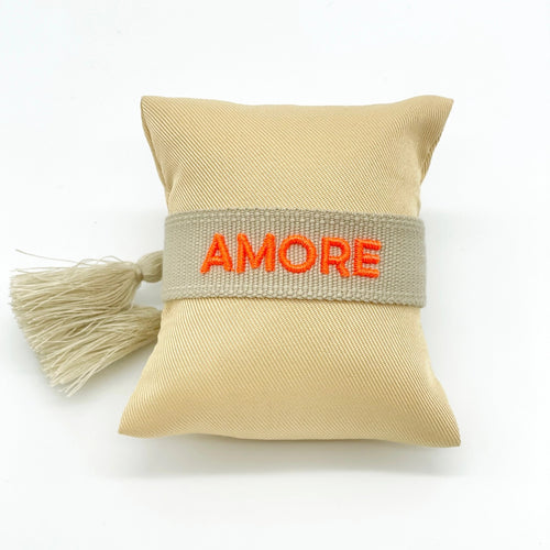 Webarmband "Amore" beige/neon Coral