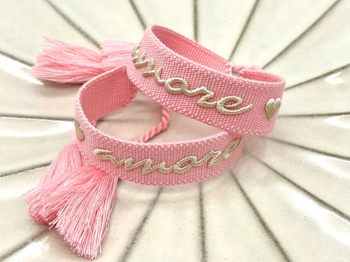 Webarmband "Amore" retro soft pink/white