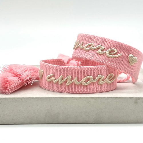 Webarmband "Amore" retro soft pink/white