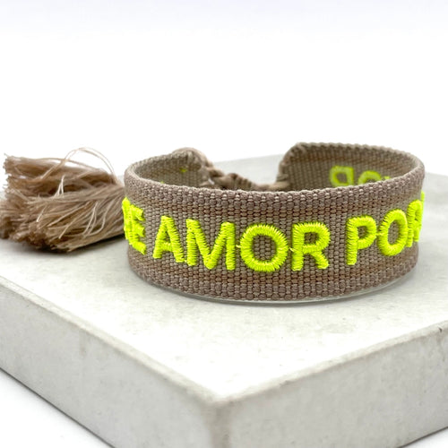 Webarmband "More Amor Por Favor" beige/neon Yellow