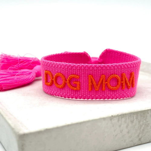 Webarmband "Dog Mom" neon pink/orange