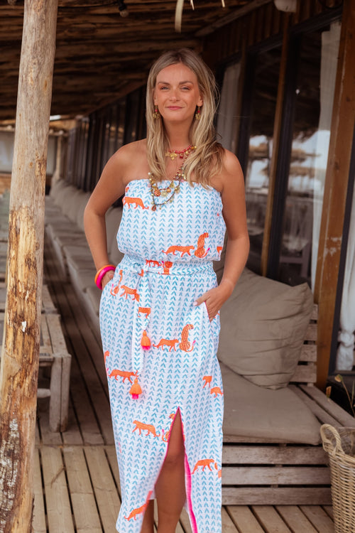 Langes Bandeau Dress "Neon Tiger"