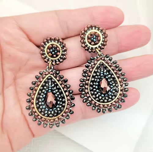 Ohrstecker Beads " Drops Bronze/Grey"