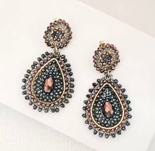 Ohrstecker Beads " Drops Bronze/Grey"