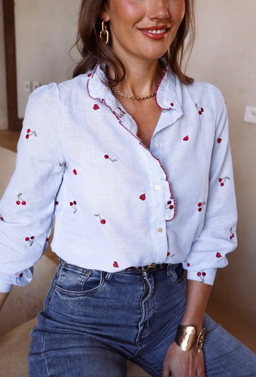 Bluse Stripes "Cherry and Hearts"