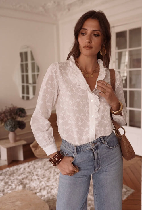 Bluse "Flower" mit Rüschenleiste