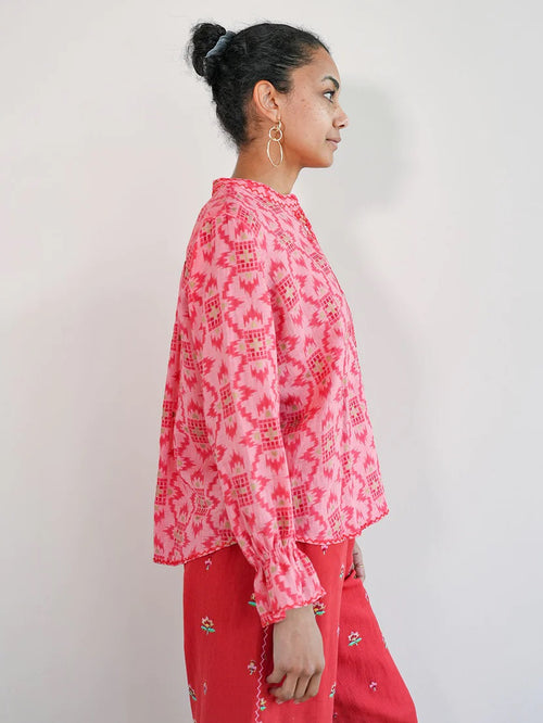 Broom Blouse coral ikat