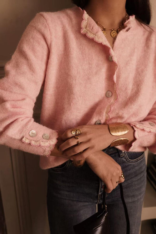 Cardigan "Chloe" mit Spitzenbesatz soft pink