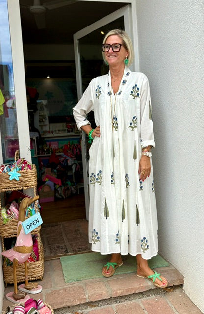 Kaftan Dress "Classy" Indian Flower/Tree navy green