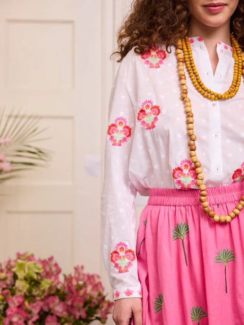 Columbia Blouse "White Jacquard/Flowerbunch"