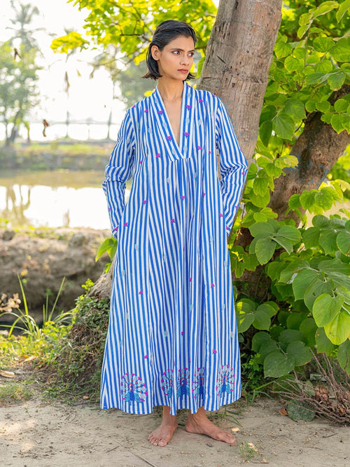 Dress Sandalwood "Blue Stripes Peacock"