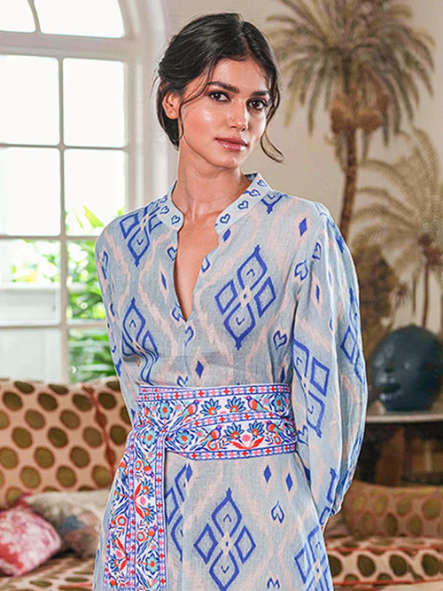 Marigold Dress Ikat blue