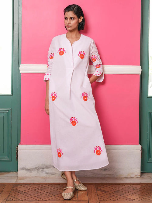 Amethyst Kaftan Gujarat Birds pink/orange