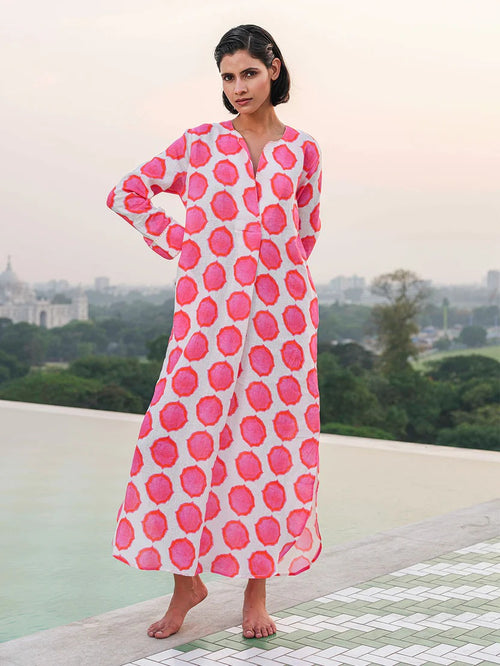 Amethyst Kaftan Linen Ikat pink