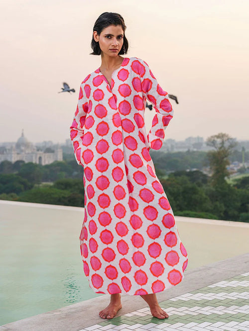 Amethyst Kaftan Linen Ikat pink