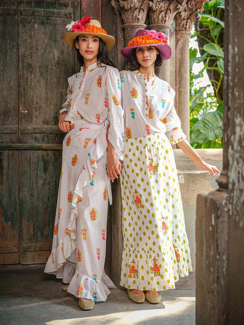 Goldenseal Skirt Dots Lime, Elefantenstickerei