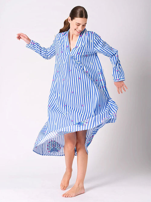 Dress Sandalwood "Blue Stripes Peacock"