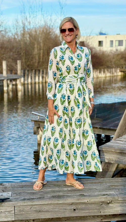 Hemdblusen Dress "Lovley"Blue/Green Flower