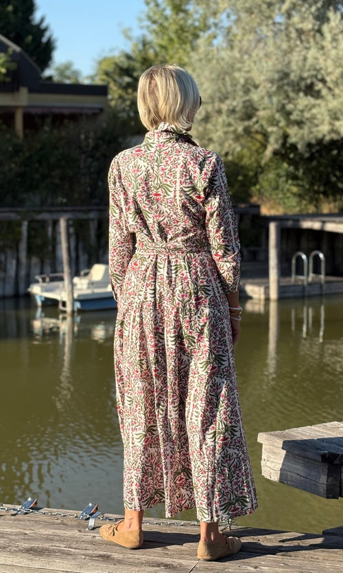 Hemdblusen Dress "Lovley" Indian Flower khaki/pink