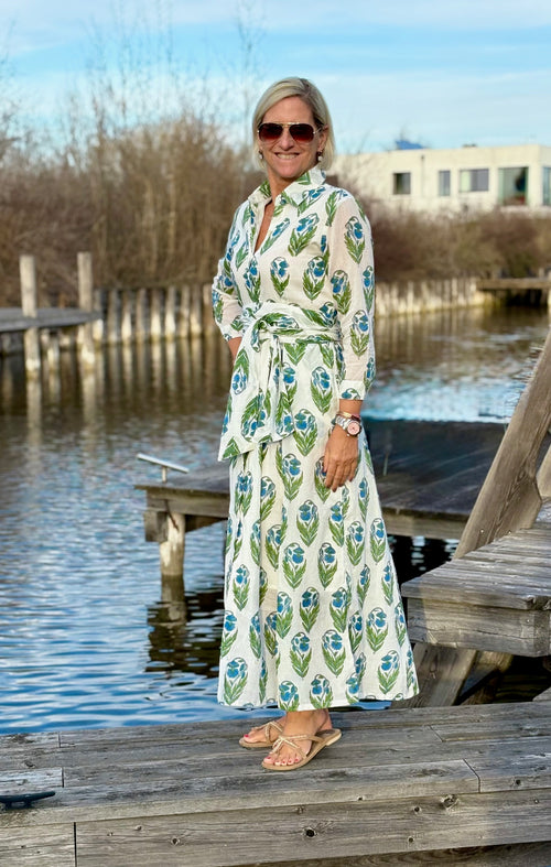 Hemdblusen Dress "Lovley"Blue/Green Flower