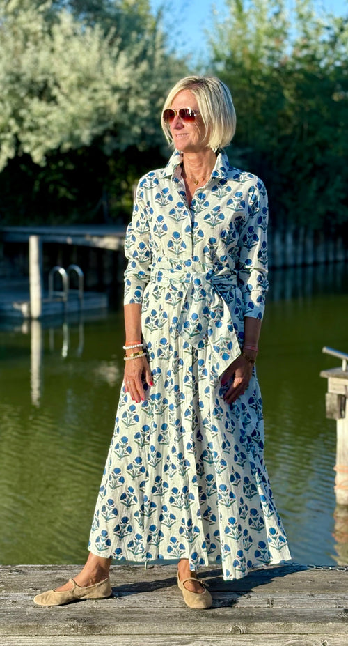 Hemdblusen Dress "Lovley" Indian Flower white/blue