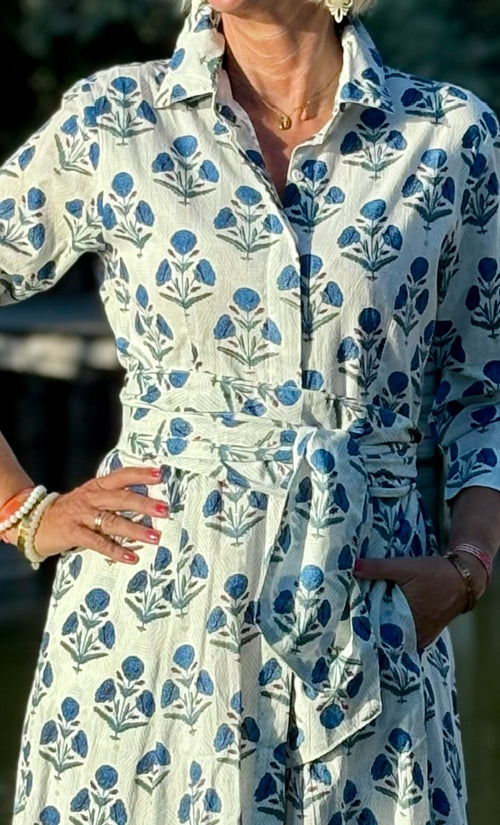 Hemdblusen Dress "Lovley" Indian Flower white/blue