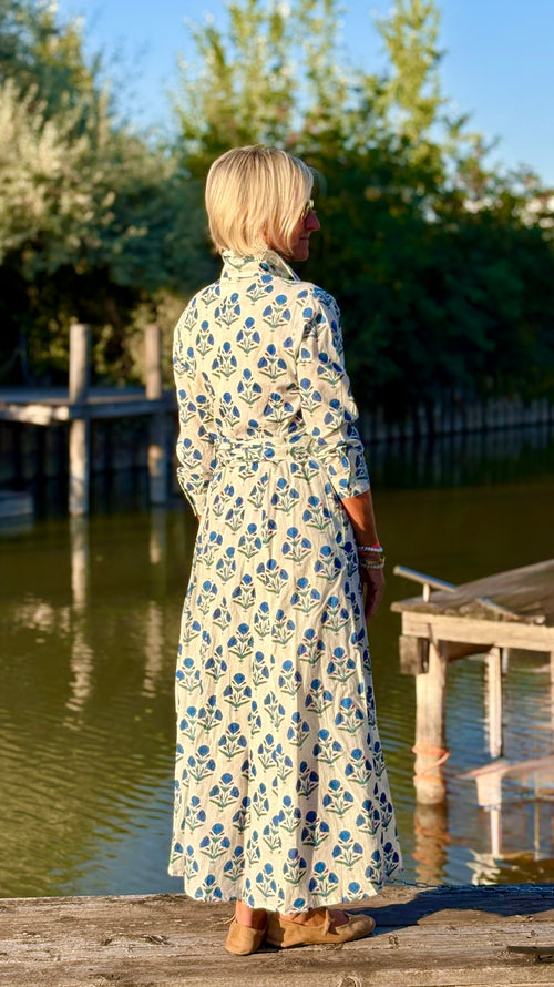 Hemdblusen Dress "Lovley" Indian Flower white/blue