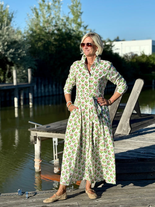 Hemdblusen Dress "Lovley" Indian Flower white/green/pink
