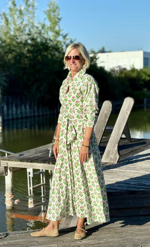 Hemdblusen Dress "Lovley" Indian Flower white/green/pink