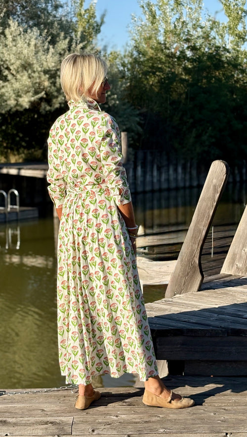 Hemdblusen Dress "Lovley" Indian Flower white/green/pink