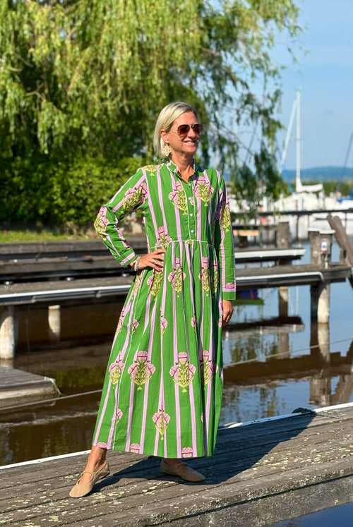 Long Dress "Niki" Flower green/pink