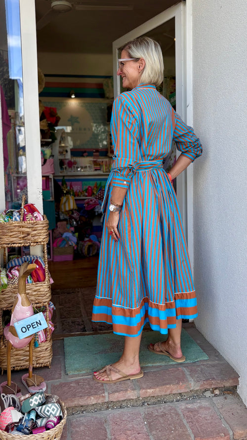 Maxi Dress "Niki" Stripes brown/turquoise