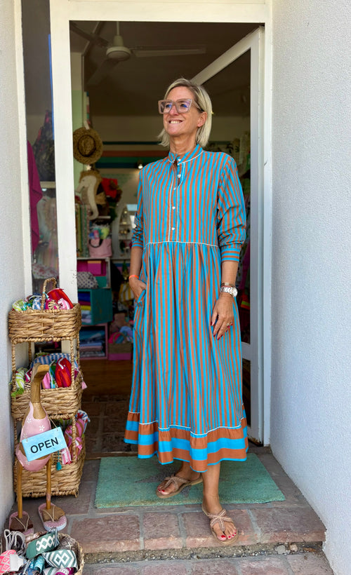 Maxi Dress "Niki" Stripes brown/turquoise