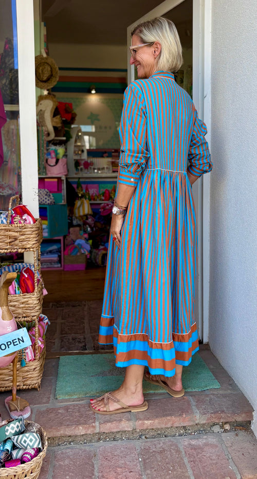 Maxi Dress "Niki" Stripes brown/turquoise