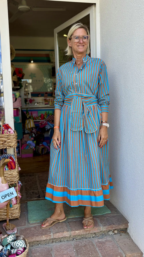 Maxi Dress "Niki" Stripes brown/turquoise