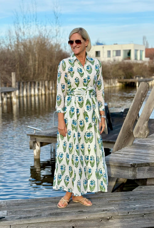 Hemdblusen Dress "Lovley"Blue/Green Flower