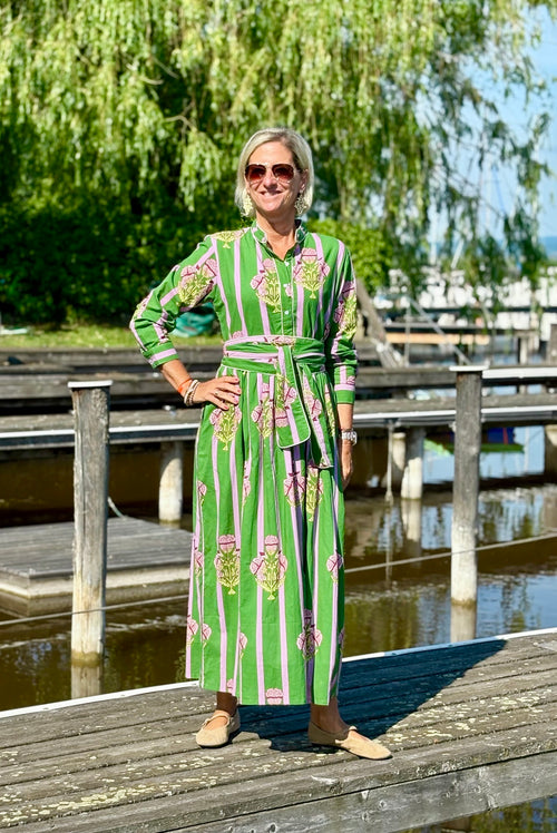 Long Dress "Niki" Flower green/pink
