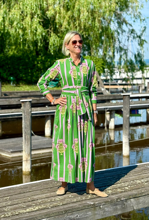 Long Dress "Niki" Flower green/pink