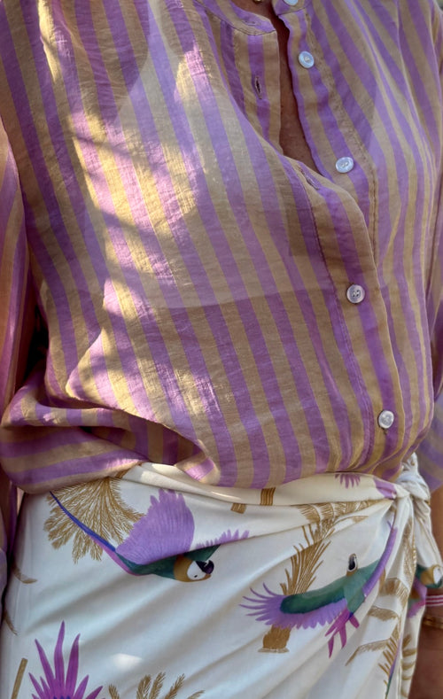 Have One Set Pareo short "Birds on Palms" mit Blouse Stripes beige/flieder