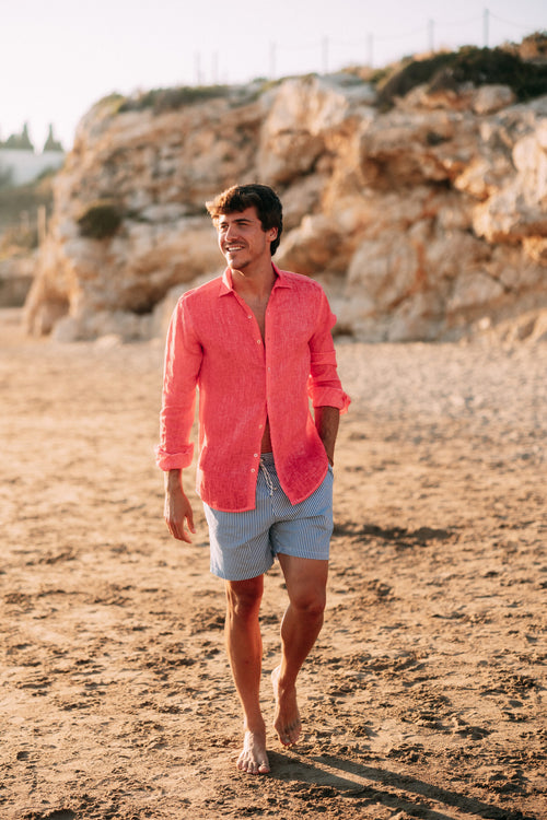 Leinen Hemd Positano coral red