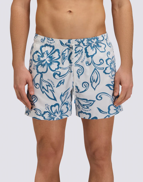 Sundek Boardshort Goldenwave Hibiscus Samtprint white/blue