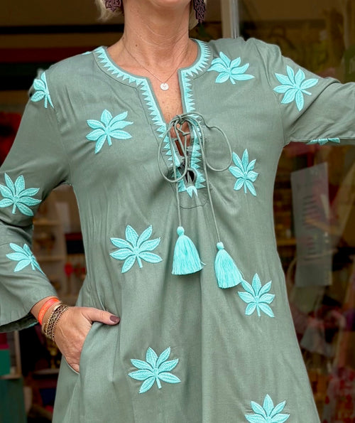 Gloria Dress short Lotus khaki/Aqua